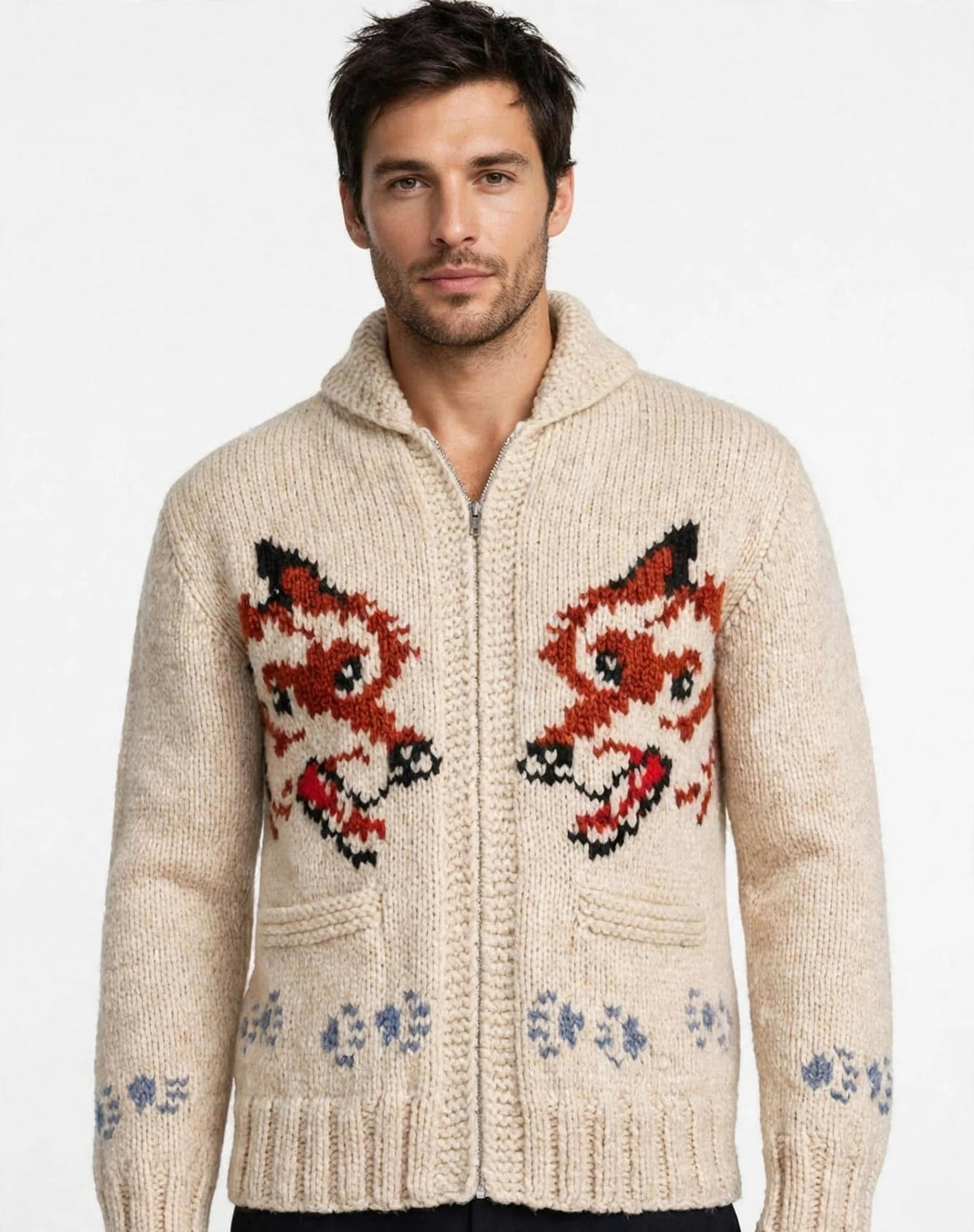 North Hide London - Nordic Fox Wool Knit Cardigan | Men's Premium Zip Sweater