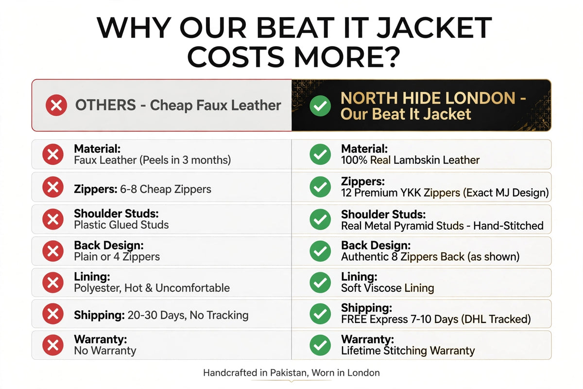 Michael Jackson Beat It Red Leather Jacket - MJ Thriller Biker Jacket | North Hide London