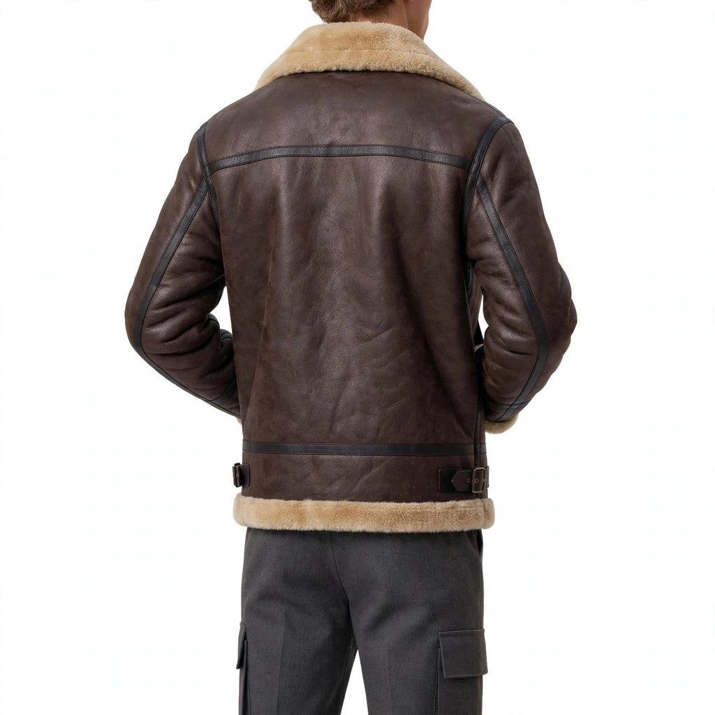 North Hide London - Men's RAF Aviator Shearling Jacket | Brown B3 Bomber Sheepskin Leather Jacket