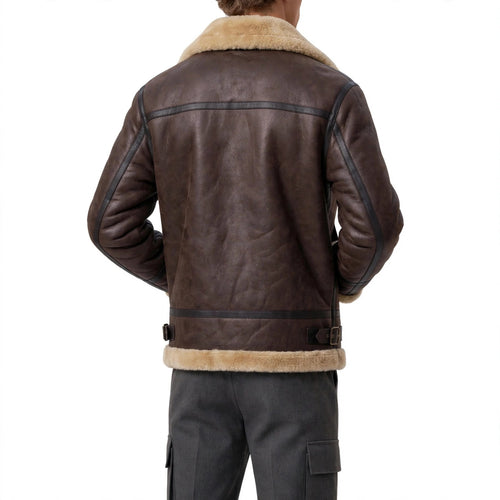 North Hide London - Men's RAF Aviator Shearling Jacket | Brown B3 Bomber Sheepskin Leather Jacket