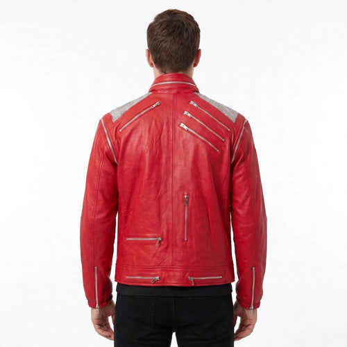Michael Jackson Beat It Red Leather Jacket - MJ Thriller Biker Jacket | North Hide London