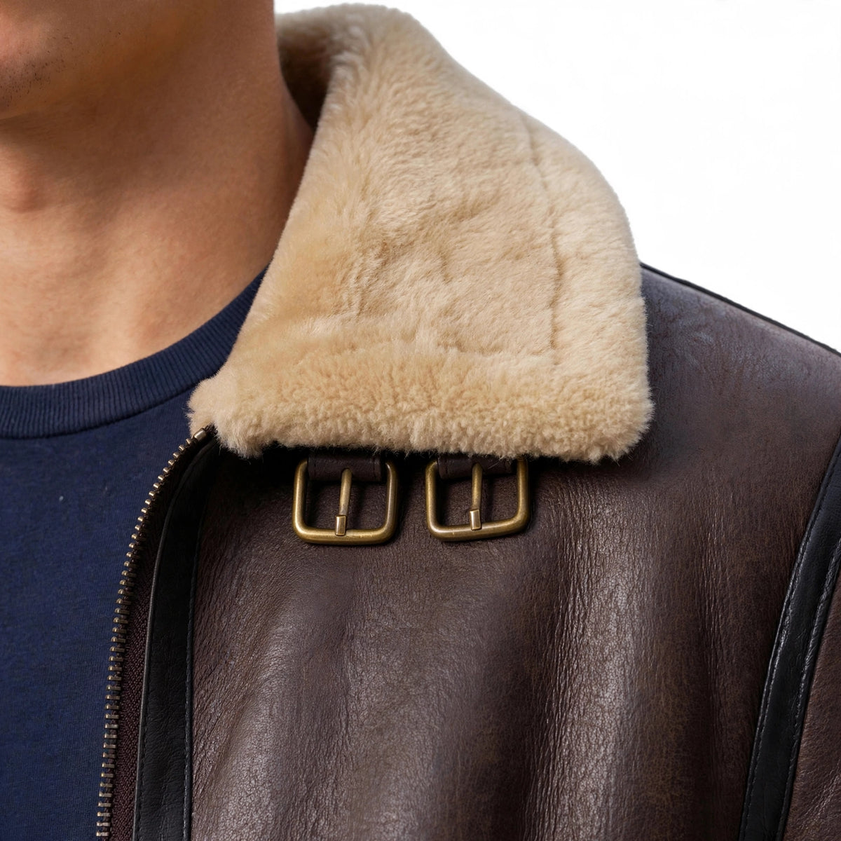 North Hide London - Men's RAF Aviator Shearling Jacket | Brown B3 Bomber Sheepskin Leather Jacket
