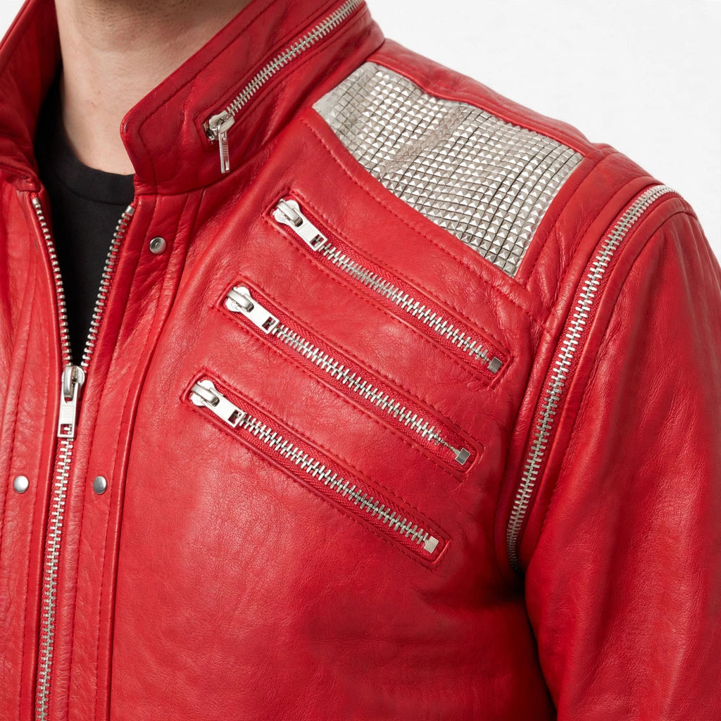 Michael Jackson Beat It Red Leather Jacket - MJ Thriller Biker Jacket | North Hide London
