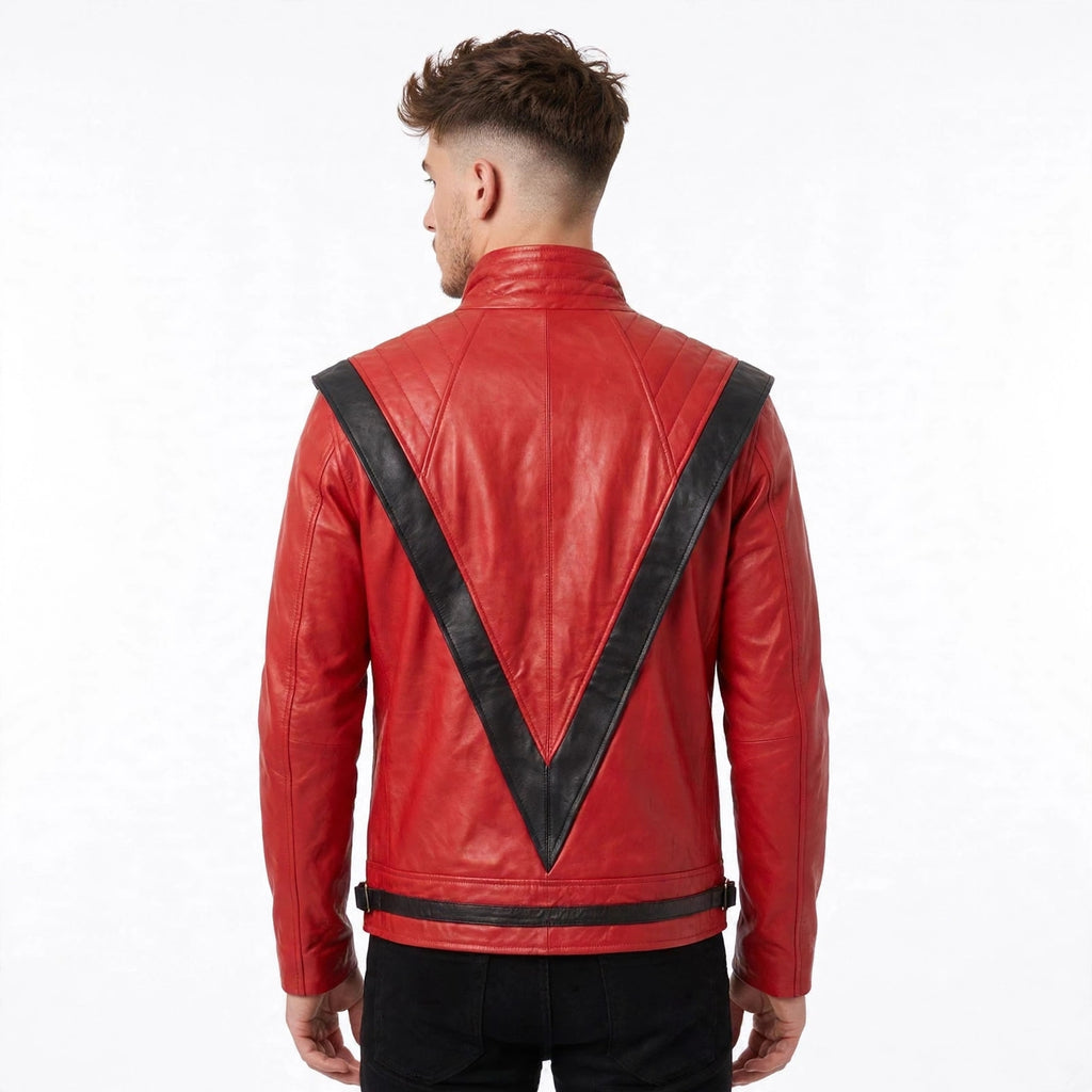 Men's Thriller Beat It Red Leather Jacket - Michael Jackson MJ Style | North Hide London