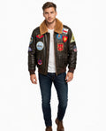 Top Gun G-1 Brown Leather Bomber Jacket with Patches - North Hide London