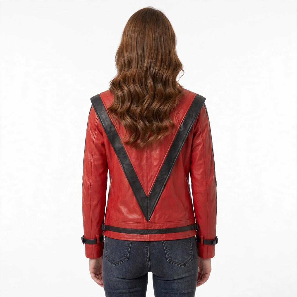 Women's Thriller MJ Red Leather Jacket - Michael Jackson Beat It Style | North Hide London