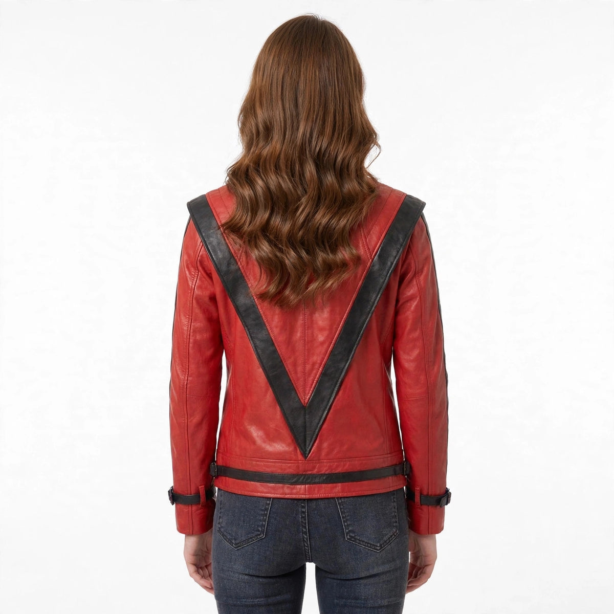 Women's Thriller MJ Red Leather Jacket - Michael Jackson Beat It Style | North Hide London