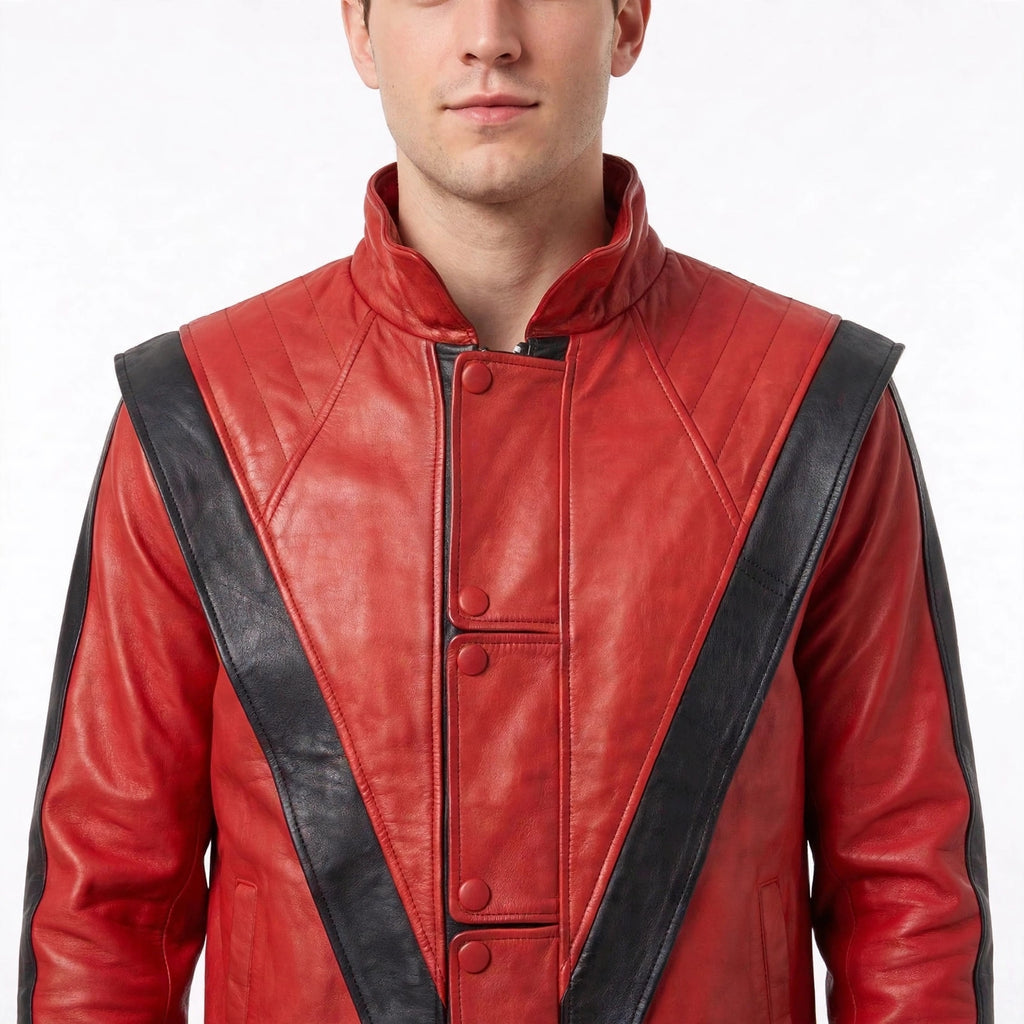 Men's Thriller Beat It Red Leather Jacket - Michael Jackson MJ Style | North Hide London