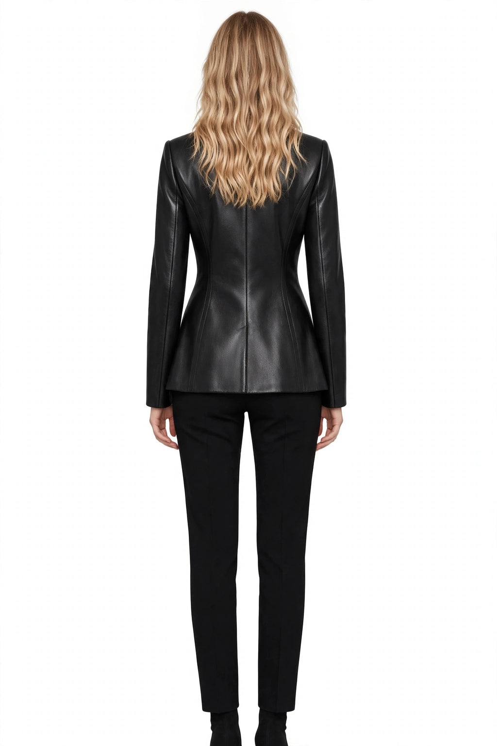 Noir Luxe - Women's Double Breasted Leather Blazer | Peplum Waist | Genuine Leather