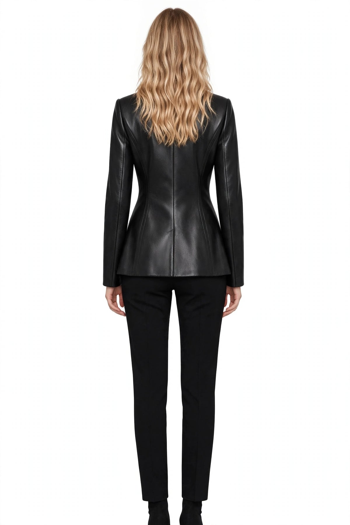 Noir Luxe - Women's Double Breasted Leather Blazer | Peplum Waist | Genuine Leather