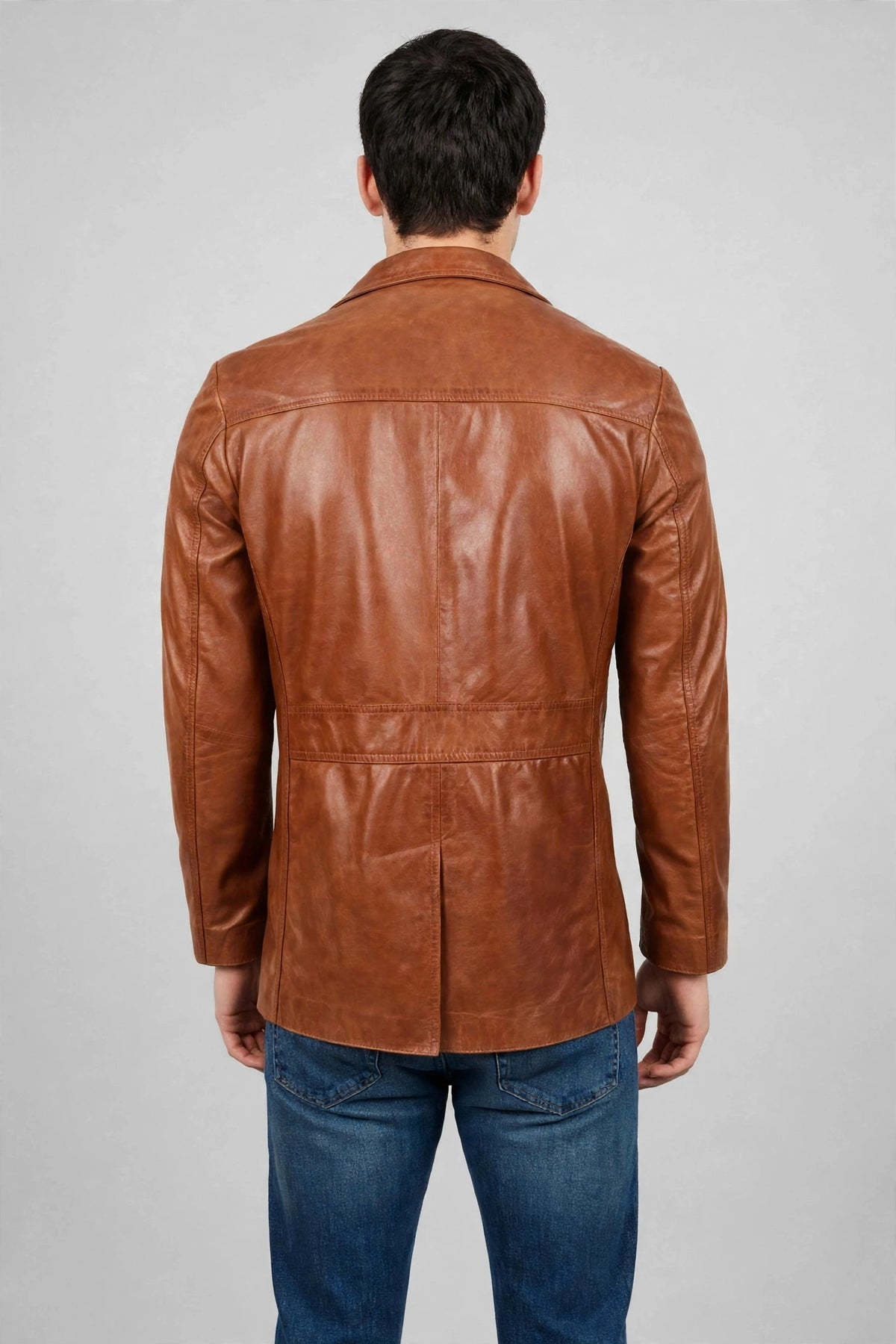 Men's Tan Brown Leather Safari Jacket | 4 Pocket Field Jacket