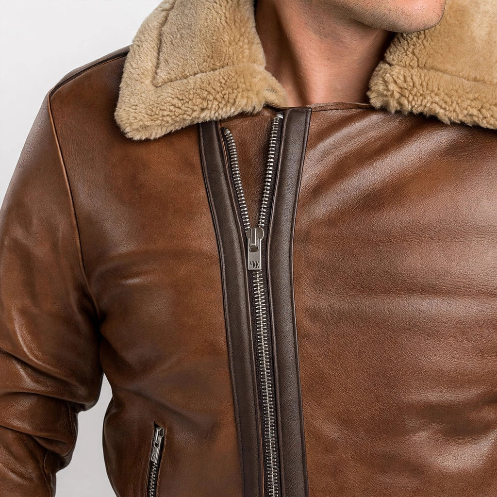 Men's Brown Shearling Aviator Leather Jacket | B3 Bomber Winter Jacket
