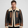 Men's Black Shearling B3 Aviator Bomber Jacket with Tan Brown Trim - RAF Flight Jacket