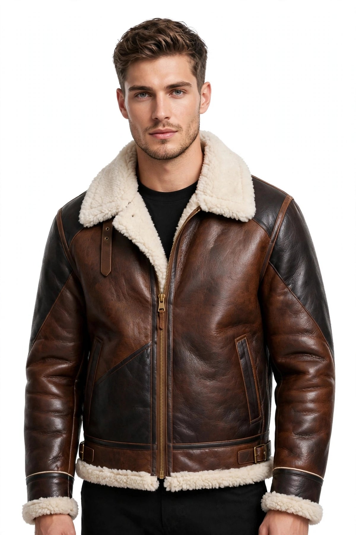 Men's B3 Shearling Bomber Jacket | Two-Tone Brown Leather Aviator Flight