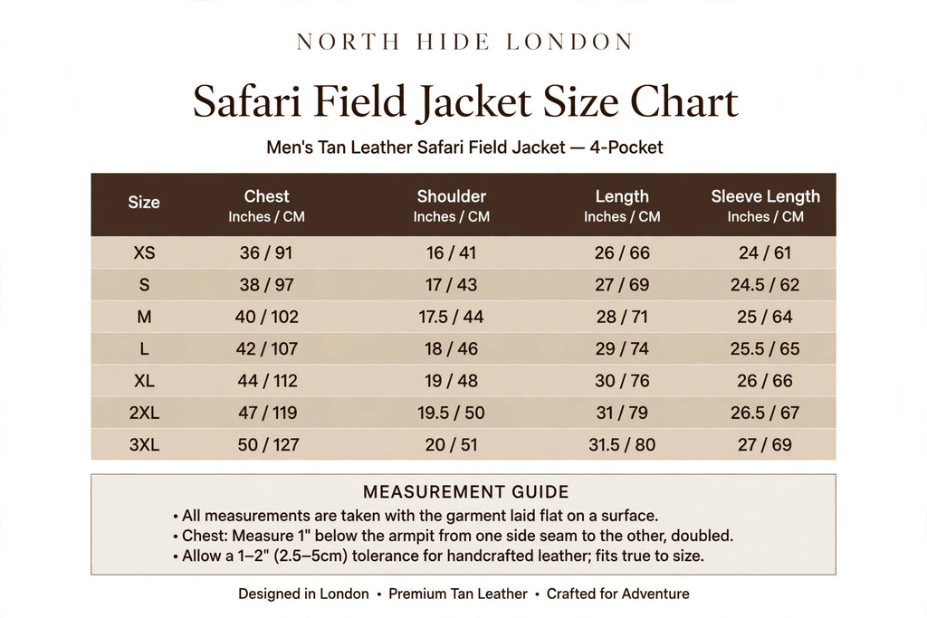 Men's Tan Brown Leather Safari Jacket | 4 Pocket Field Jacket