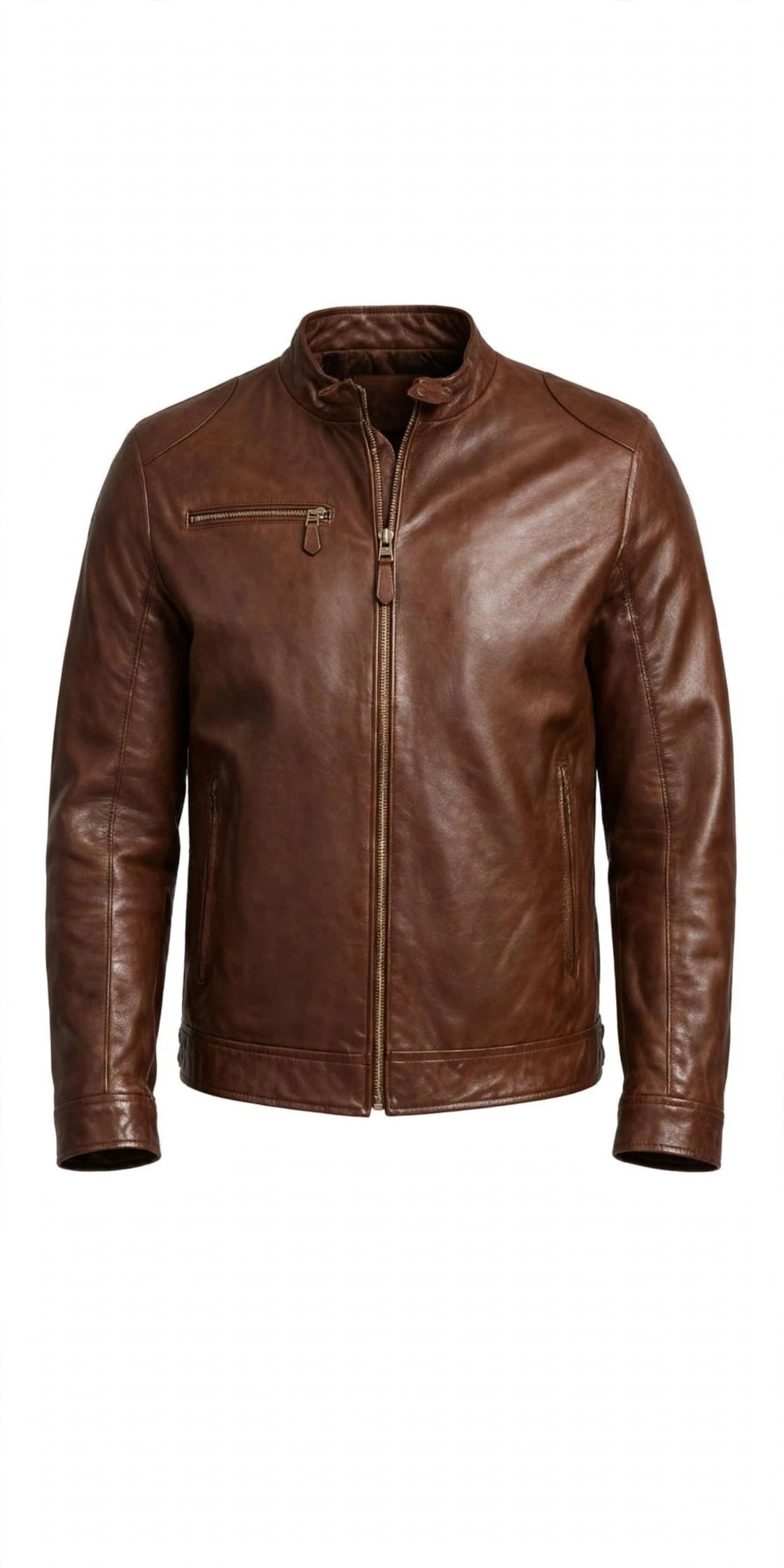 Men's Brown Cafe Racer Leather Jacket | Genuine Leather Motorcycle Jacket