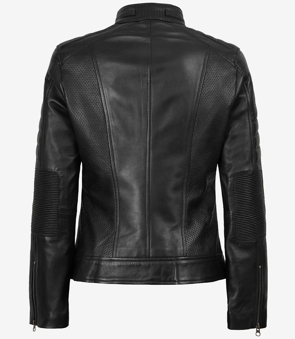 Women's Black Cafe Racer Leather Jacket - Lambskin Biker Style