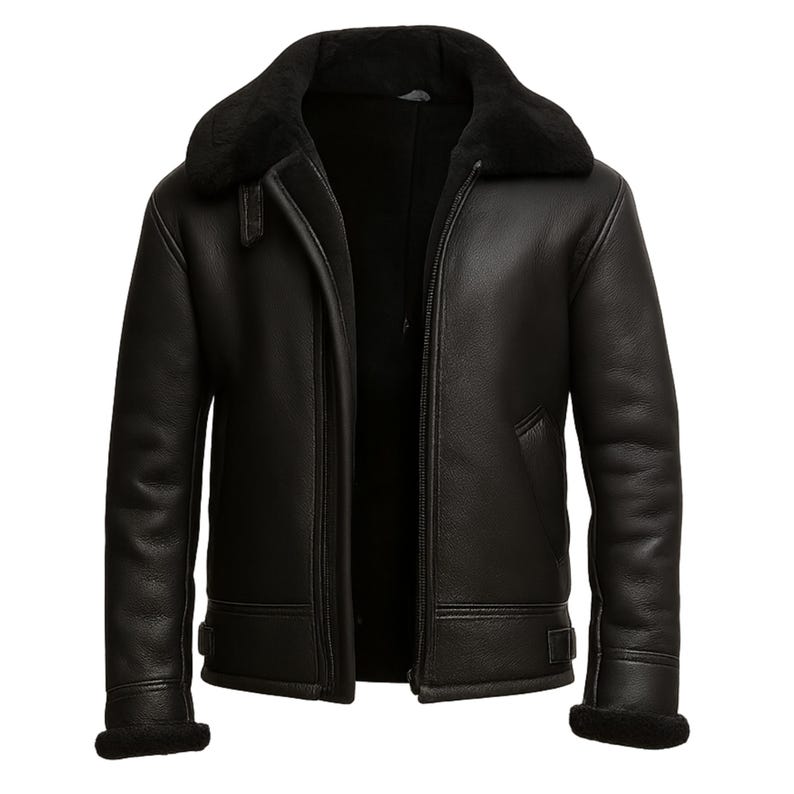 Men's Black Shearling Aviator Leather Jacket | RAF B3 Bomber Jacket - Winter Warm