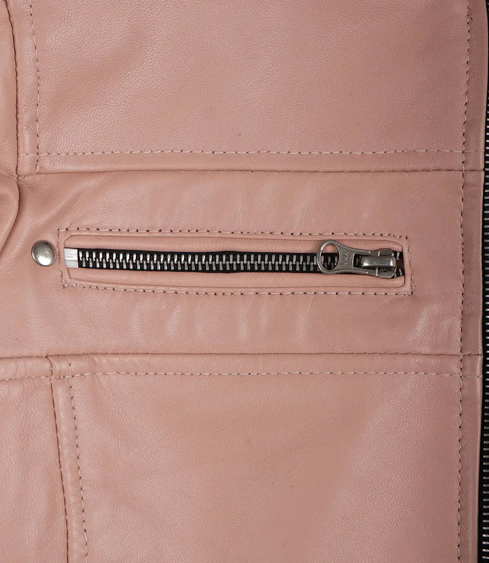 Women's Cafe Racer Leather Jacket - Blush Pink | North Hide London