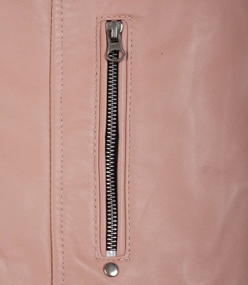 Women's Cafe Racer Leather Jacket - Blush Pink | North Hide London
